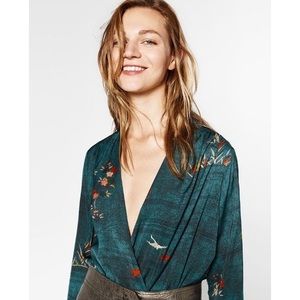 ZARA Green Flower Bird Bodysuit